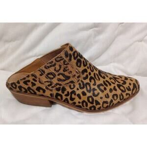 Frye Calf Fur Mule Shoe Sz 7 M Pointed Toe Leather Heels Cheetah Leopard nice